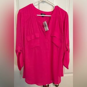NWT TORRID Harper Georgette 3/4 Length Sleeve Hot Pink Blouse Shirt Size 2